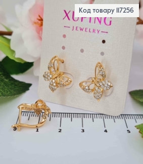 Сережки МЕТЕЛИКИ прекрашені каменцями, довжина 1,3см, англійська застібка XUPING 18K 117256 фото