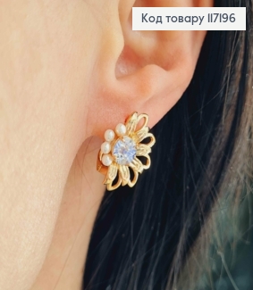 Серьги "Цветочек" с камнем и бусинками, размер 1,9*1,5см, английская застежка Xuping 18K 117196 фото