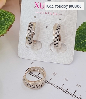 Серьги кольца родованные, с камешками в шахматном порядке, 1,7см. 180988 фото