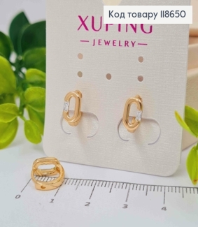Серьги гвоздики "Коло" с блестящими камешками и подвесными кругами, длина 1,5см, Xuping 18К. 118650 фото