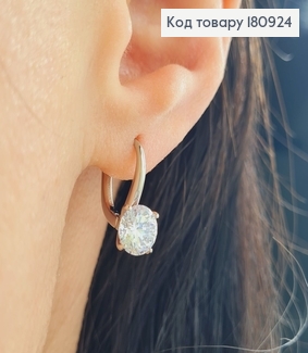 Серьги родованные с камнем 8мм, длина 1,6см, англ. заст. Xuping 180924 фото