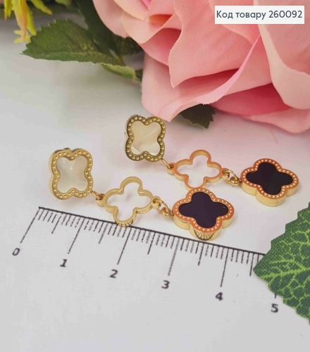Сережки гвіздки "Van Cleef" з чорною та перламутровою емаллю, лимонні 4,5см, сталь Stainless Steel 260092 фото 2
