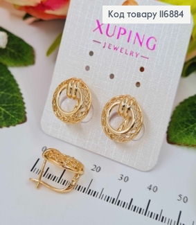 Сережки, Плетене кільце з перетинками, 1,5см, англ. заст. Xuping 18K 116884 фото