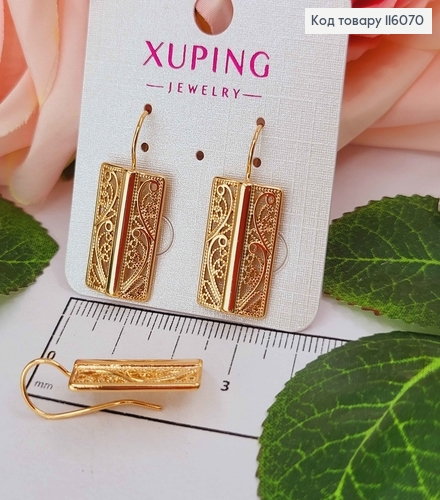 Серьги крючки, "Открытая книга" ажурные, 2*1см, Xuping 18K 116070 фото 2