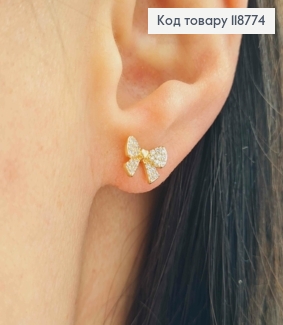 Сережки гвіздки Бантик з Блискучими камінцями, 0,6*0,9см, XUPING 18K 118774 фото