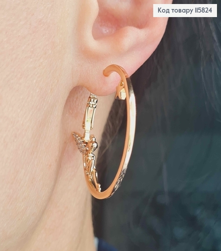 Серьги кольца 3,5см, "Сказочные" с Феечкой и звездочками, Xuping 18K 115824 фото 2