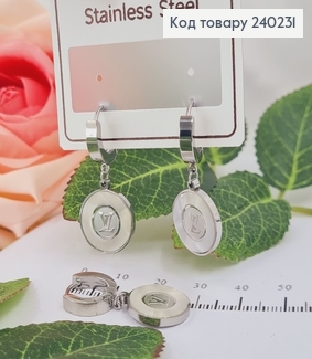 Сережки родированые кольца LVMH с белой вставкой, 3*1,5см, Stainless Steel 240231 фото