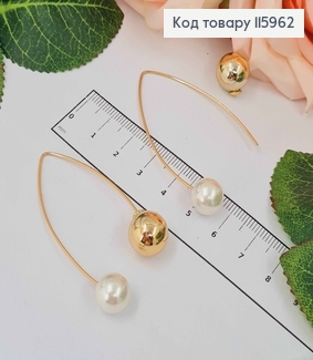 Серьги протяжки, с золотым шариком и жемчужиной, 5см Xuping 18K 115962 фото
