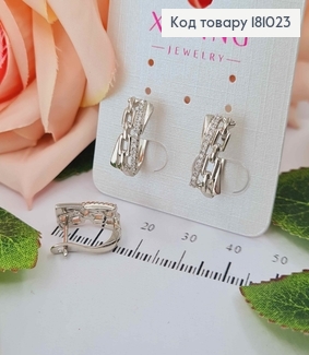 Серьги родованные с цепочкой и строчкой камней, 1,5см англ. зам. Xuping 181023 фото