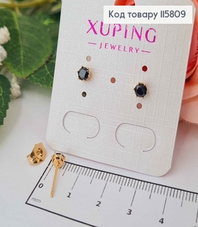 Сережки гвоздики, з круглим камінцем Чорного кольору, 4мм. Xuping 18K 115809 фото