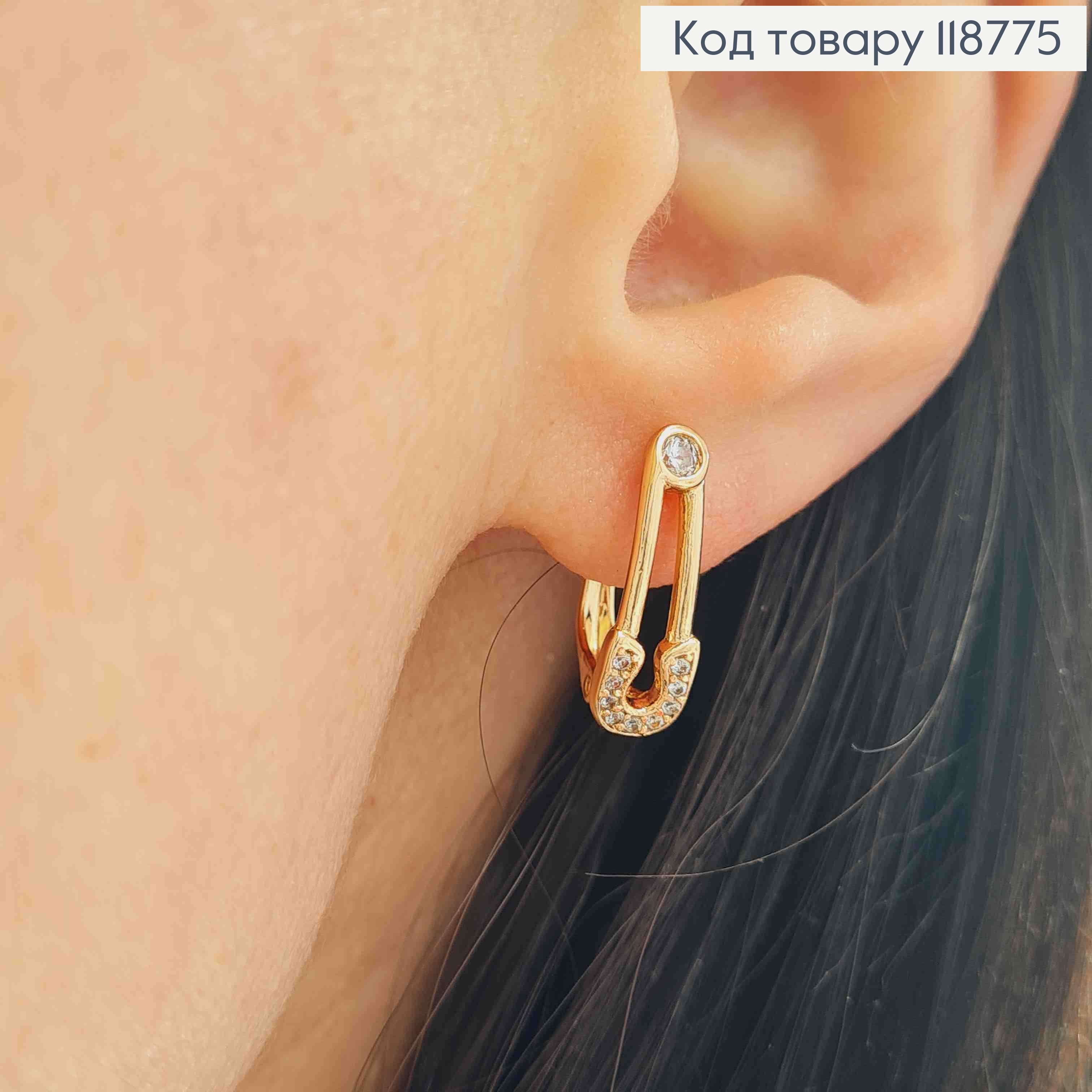 Серьги "Шпилька" с Блестящими камешками, 1,7см, английская застежка, XUPING 18K 118775 фото 1