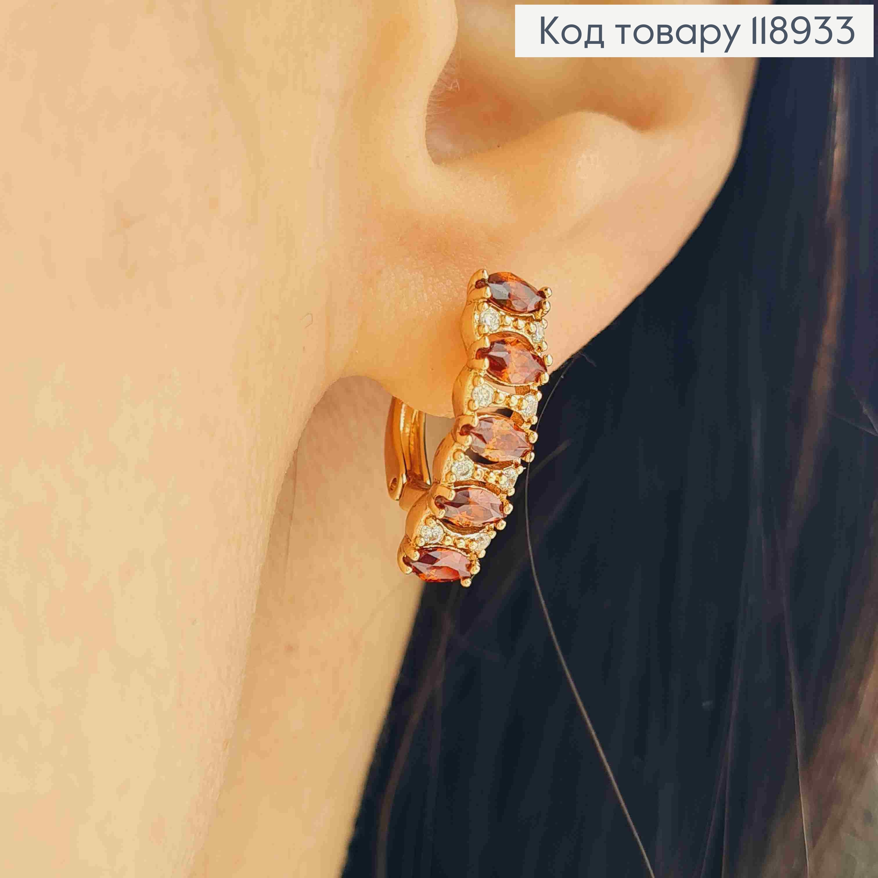 Серьги "Орбита" украшены Красными камешками, 1,8см, английская застежка, Xuping 18K 118933 фото 3