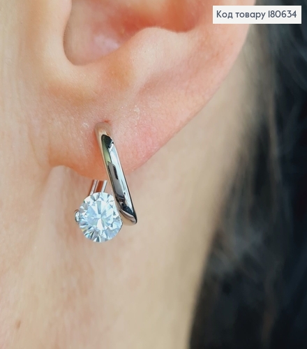 Сережки родированые, кольца с большим камнем, 1,5 см, Хuping 180634 фото 2
