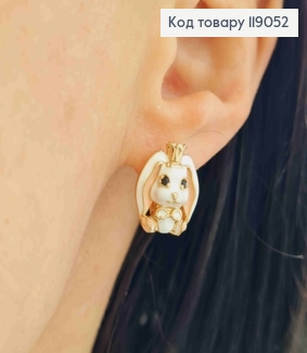 Сережки "Зайченята" з Білою емаллю, 1,6см. англ. заст., Xuping 18К 119052 фото