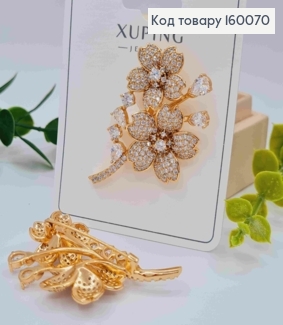 Брошка "Гілочка квітів" прикрашена Блискучими камінцями, 4,9см, Xuping 18к 160070 фото