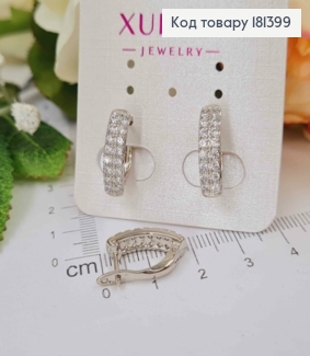 Серьги родованные, пластинки в каминах, 1,5см, шир.4см, Xuping 181399 фото