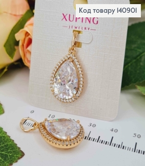 Кулон с большим Белым камешком в форме капельки, 2,5*1,5см, Xuping 18K 140901 фото