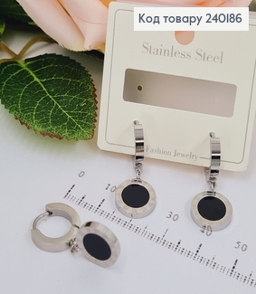 Серьги кольца 1,1см, подвсека Римские часи 1,1см, серебряного цвета Stainless Steel 240186 фото