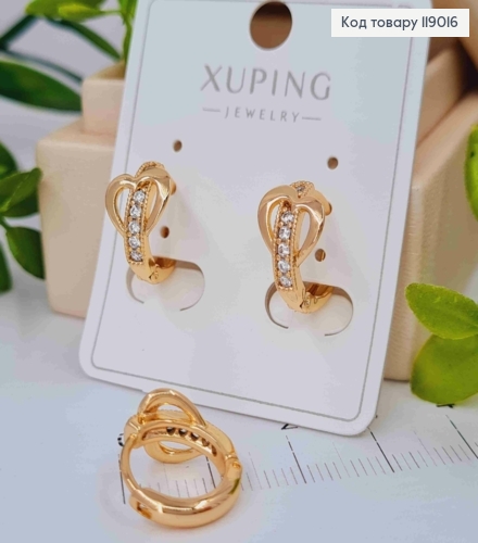 Сережки-кільця з камінцями (1,2см) "Серце"  (0,8*0,6см) ,Xuping 18K 119016 фото 2