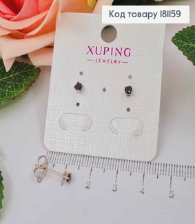 Серьги гвоздики, с черным камешком 3мм, Xuping 181159 фото