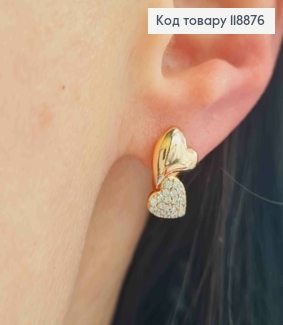 Серьги "Двойное Сердце" украшены Блестящими камешками, 1,4см, английская застежка, Xuping 18К 118876 фото