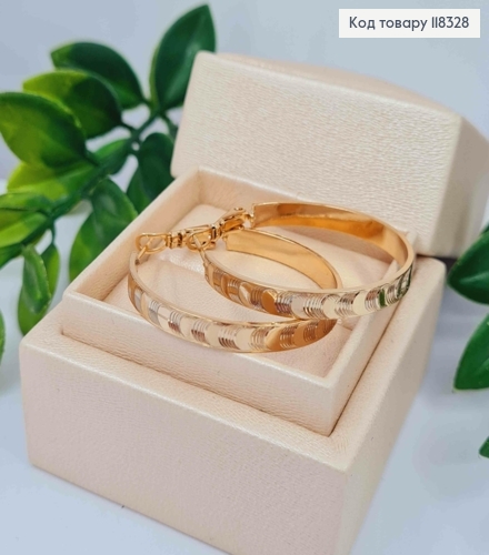 Серьги кольца с тиснением, ширина 4мм, диаметр 3,5см, XUPING 18K 118328 фото 3
