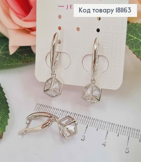 Серьги родованные, с подвеской Кубиком с камешком, 2,7см, англ. застежка, Xuping 181163 фото