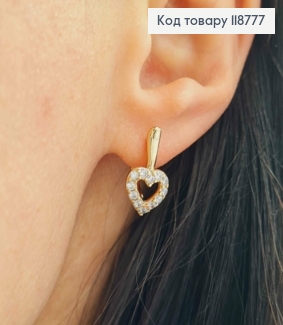 Сережки "Серце" з Блискучими камінцями, 1,6см, англійська застібка, XUPING 18K 118777 фото