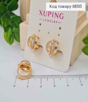 Серьги кольца Полушарие с Блестящими камешками, 1,3см, Xuping 18К 118515 фото