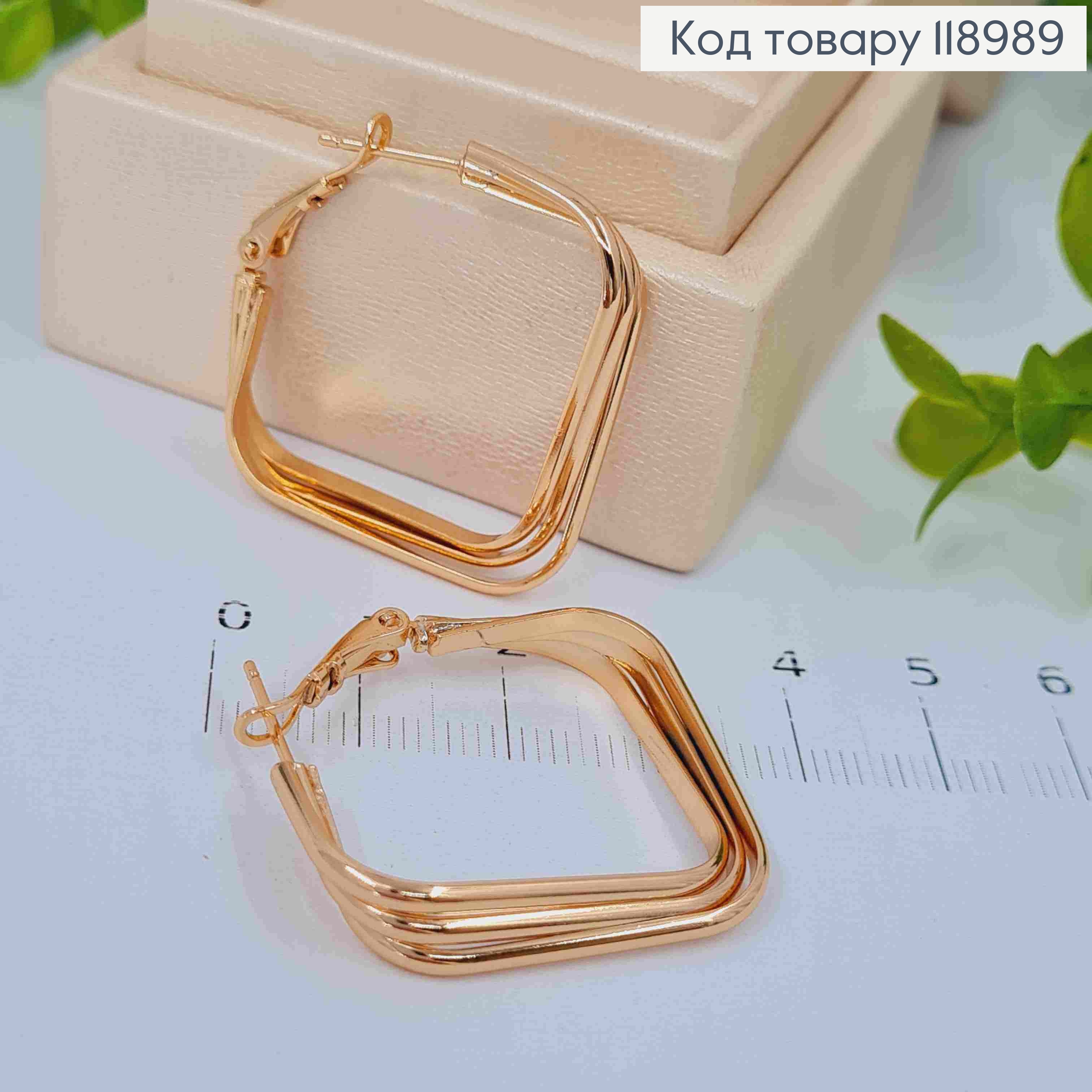 Сережки квадратні, довжина 2,9см,  Xuping 18K 118989 фото 2
