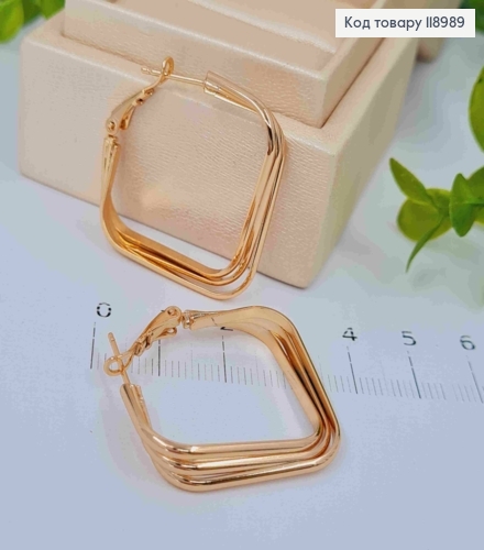 Сережки квадратні, довжина 2,9см,  Xuping 18K 118989 фото 2