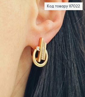 Сережки, Кільце з трьома лініями, з камінцями, 1,5см, Xuping 18К 117022 фото