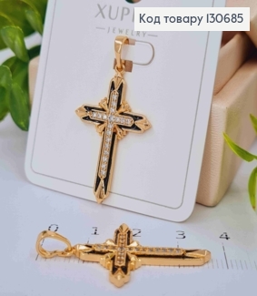 Крестик с Черной эмалью и Блестящими камешками внутри, 3*2см, Xuping 18K 130685 фото