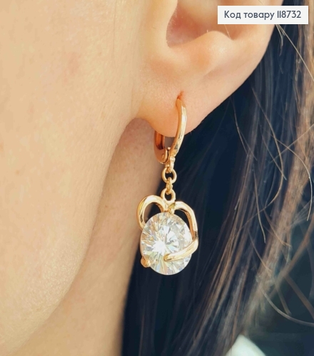 Сережки кільця (1,2см) з підвіскою Камінь в Серці (1,8см), Xuping 18K 118732 фото 3