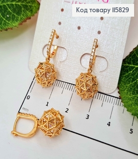 Серьги кольца 1см, С подвеской ажурным шариком 1,2см, внутри с подвижными камешками Xuping 18K 115829 фото