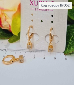 Серьги кольца 1см, с подвеской Кубиком в камешках, Xuping 18K 117052 фото