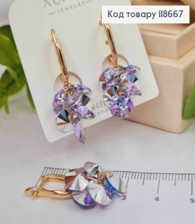 Серьги с подвесными Фиолетовыми камешками Сваровски, 2+1,8см, английская застежка, Xuping 18К 118667 фото