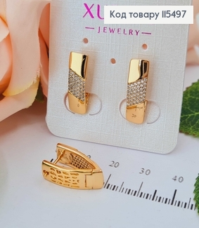 Сережки прямокутні з вставкою із камінців, 2см. англ. заст. Xuping 18K 115497 фото