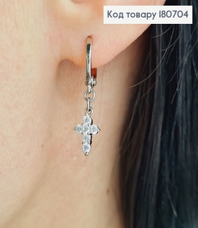 Сережки родированые кольца с подвесками Хрестами в камнях, 2,5*0,6см, Xuping 180704 фото