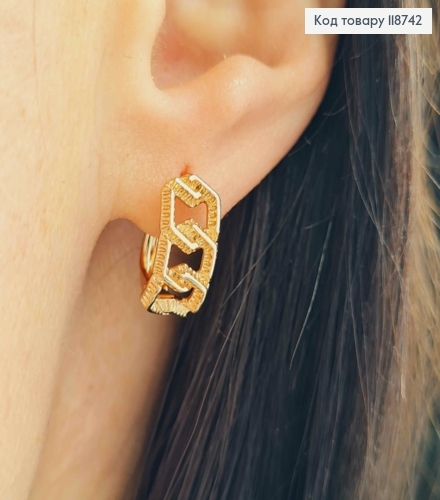 Сережки "Ланки" з тисненням, 1,4см, англійська застібка, Xuping 18K 118742 фото 3