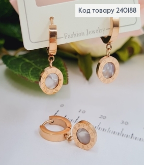 Серьги кольца 1,1см, подвеска Римские часи 0,9см, золотого цвета,,Stainless Steel 240188 фото