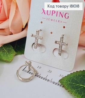 Серьги кольца родованные, 1,5см, с крестиками в камешках Xuping 181018 фото