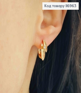 Сережки, дві пелюсточки з камінчиком, 1,5см, англ. заст. Xuping 18K 116963 фото