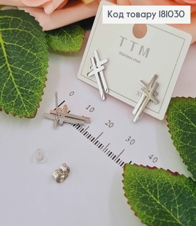 Серьги гвоздики, двойные крестики, 1,5см Xuping  181030 фото