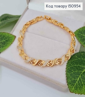 Браслет, плетение спираль, в камнях, шир.0,7см, длина 19см, Xuping 18K 150954 фото