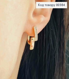 Серьги две прямоугольные пластинки, с камешками, 1,8см, англ. Xuping 18K 116984 фото