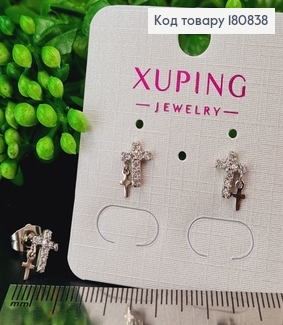 Сережки родированые гвоздики Крестики с камнями, 0,7*0,5см, Xuping 180838 фото
