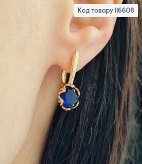 Серьги "Лотос" с насыщенным синим камешком, 2см, англ. зам. Xuping 18К 116608 фото