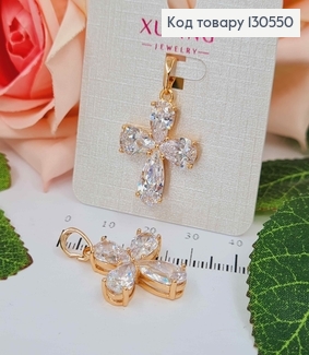 Хрестик з чотирьох камінців, 2,1*1,9см, Xuping 18К 130550 фото