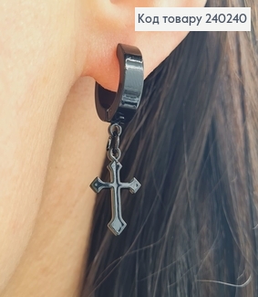 СЕРЬГА кольцо 1,2см Крестик черного цвета 1,3*0,9см, Stainless Steel 240240 фото